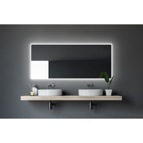 Badezimmerspiegel mit Beleuchtung TALOS Moon LED Badspiegel 160x70 cm - feuchtwassergeeignet durch Aluminiumrahmen - Licht-Farbe Neutralweiß