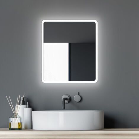 Badezimmerspiegel mit Beleuchtung TALOS Moon LED Badspiegel 40x45 cm - feuchtraumgeeignet durch Aluminiumrahmen - Licht-Farbe Neutralweiß