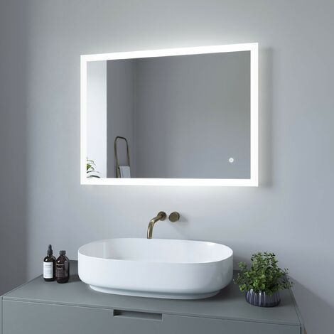 Badezimmerspiegel mit LED Beleuchtung Beschlagfrei BadSpiegel Touchschalter Dimmbar Spiegelheizung Antibeschlag Kaltweiß 6400K Wandspiegel Lichtspiegel BOURGES-Serie 80x60x2,5 cm