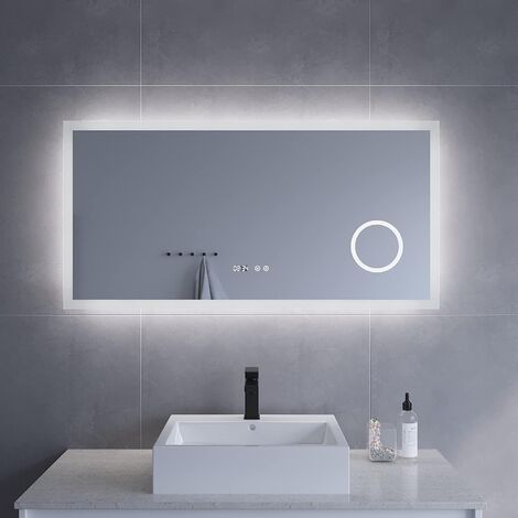 Badezimmerspiegel mit Licht Schminkspiegel Digital Uhr 120x60 cm Badspiegel mit LED Beleuchtung Kaltweiß für Wandschalter Licht Spiegel Antibeschlag Wandspiegel Touch Sensor Dimmbar