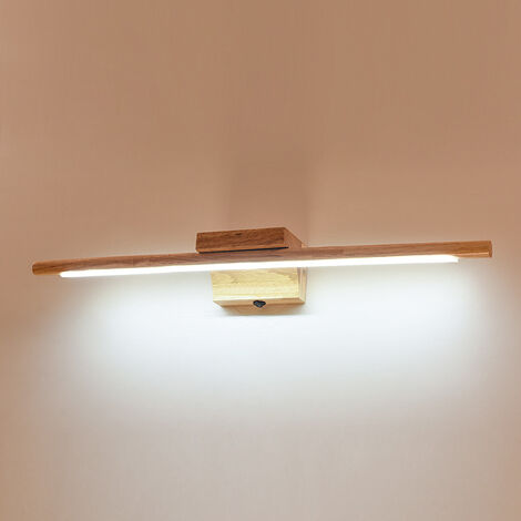 Badezimmerspiegellampe Holz Mit Schalter Moderne LED Innenwandleuchte IP44 Wasserdicht Schminktischlampe Kosmetikspiegelleuchte Schminktischbeleuchtung, 60 cm, 3000 K [Energieklasse A] (warmweiß)