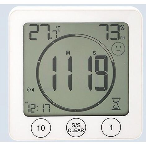 Badezimmeruhr, wasserdichte Duschuhr mit Touch-Bedienung, digitalem LCD-Display, Wecker, Thermometer/Hygrometer, Countdown-Timer, Netzteil