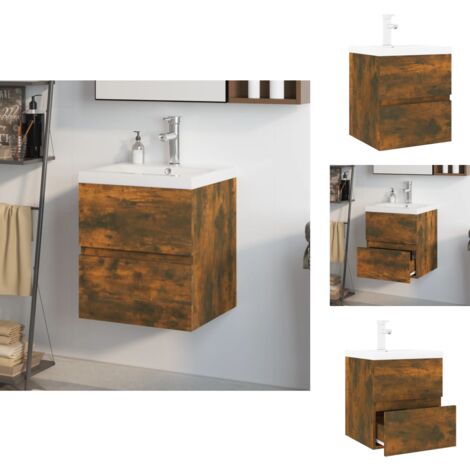 Badezimmerwaschtische - Living Waschbeckenschrank mit Einbaubecken Räuchereiche Holzwerkstoff