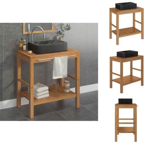 Badezimmerwaschtische - Living Waschtisch Massivholz Teak mit Waschbecken Marmor Schwarz