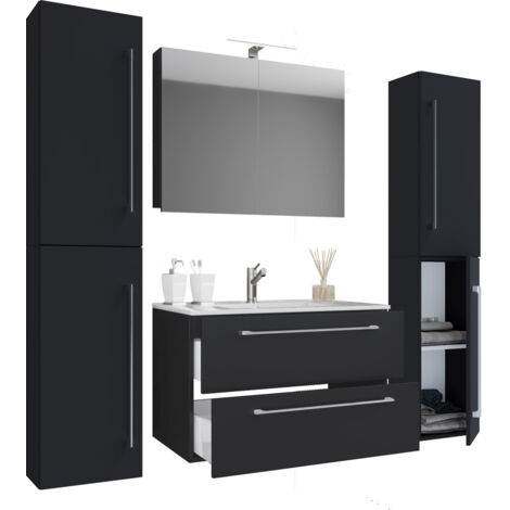 Badinos Badmöbel-Sets B 80 cm, Spiegelschrank Schwarz.