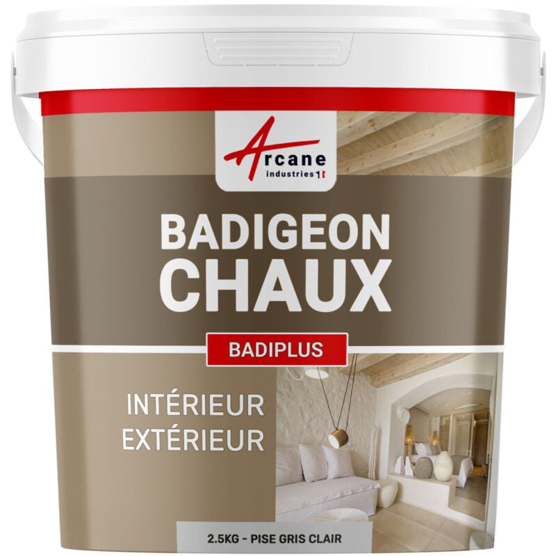 Arcane Industries - Badigeon à la chaux décoration intérieure extérieur maison badiplus - 2.5 kg (jusqu'à 12.5 m²) Pise Gris Clair