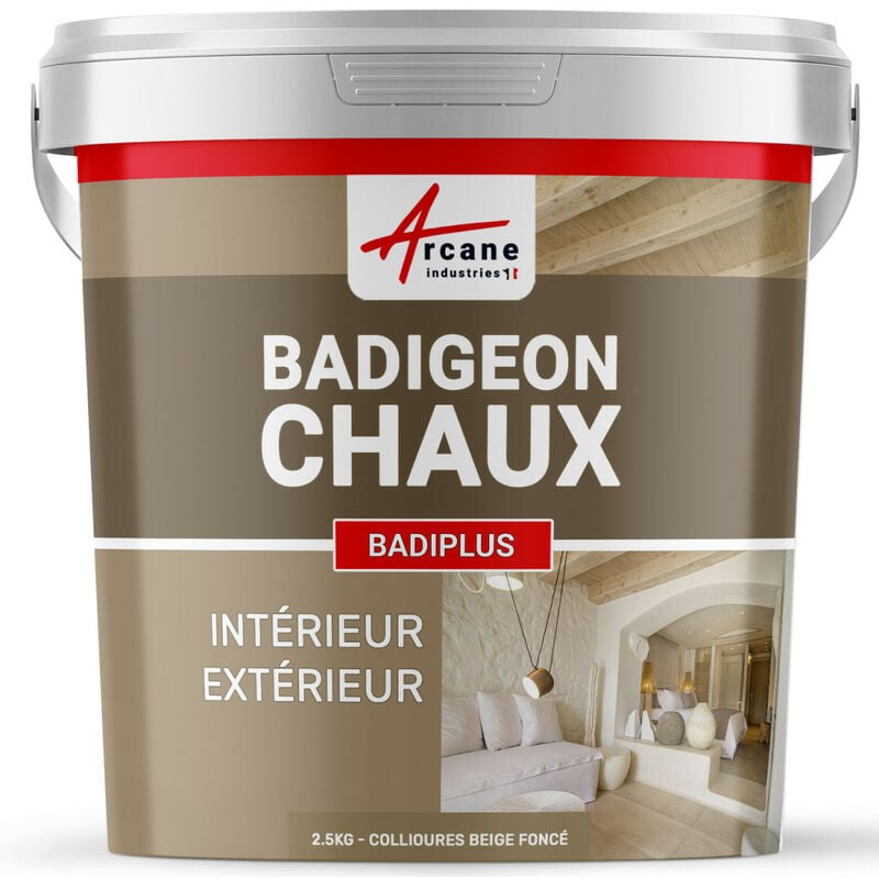 Arcane Industries - Badigeon à la chaux décoration intérieure extérieur maison badiplus - 2.5 kg (jusqu'à 12.5 m²) Collioures Beige Foncé