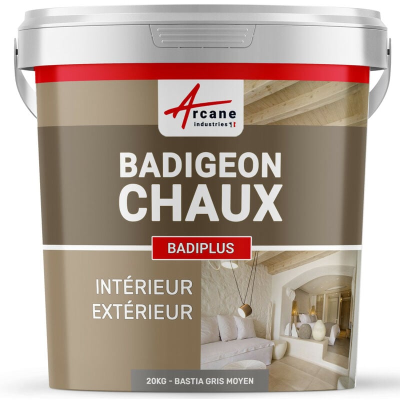 Arcane Industries - Badigeon à la chaux décoration intérieure extérieur maison badiplus - 20 kg (jusqu'à 100 m²) Bastia - Gris Moyen
