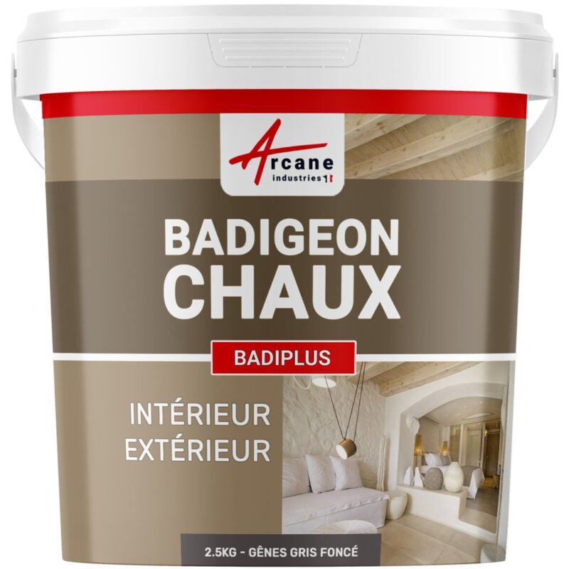 Arcane Industries - Badigeon à la chaux décoration intérieure extérieur maison badiplus - 2.5 kg (jusqu'à 12.5 m²) Gênes - Gris Foncé
