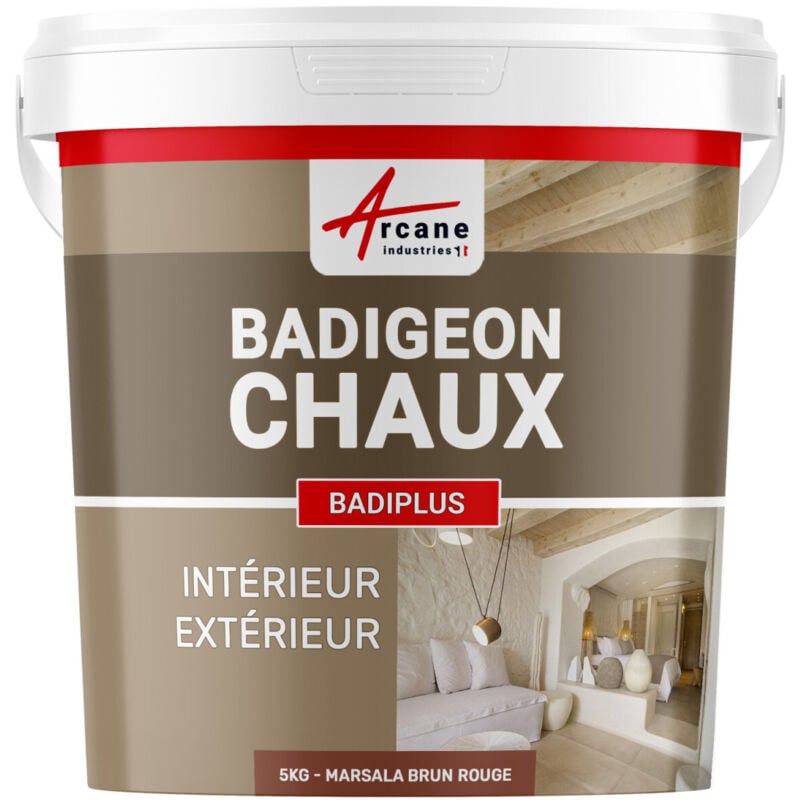Badigeon à la chaux décoration intérieure extérieur maison BADIPLUS - 5 kg (jusqu'à 25 m²) Marsala Brun Rouge - ARCANE INDUSTRIES