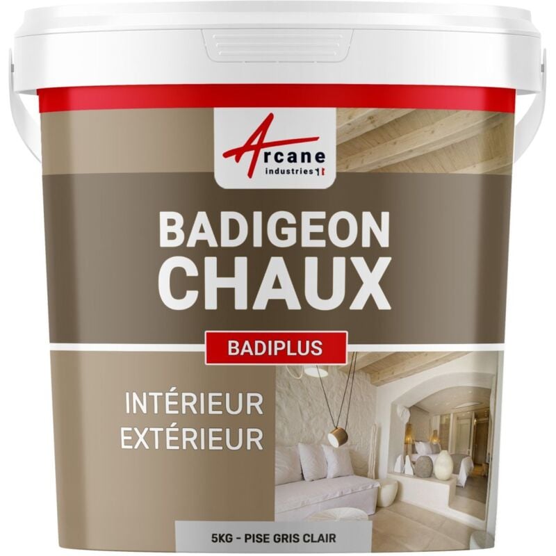 Arcane Industries - Badigeon à la chaux décoration intérieure extérieur maison badiplus - 5 kg (jusqu'à 25 m²) Pise Gris Clair
