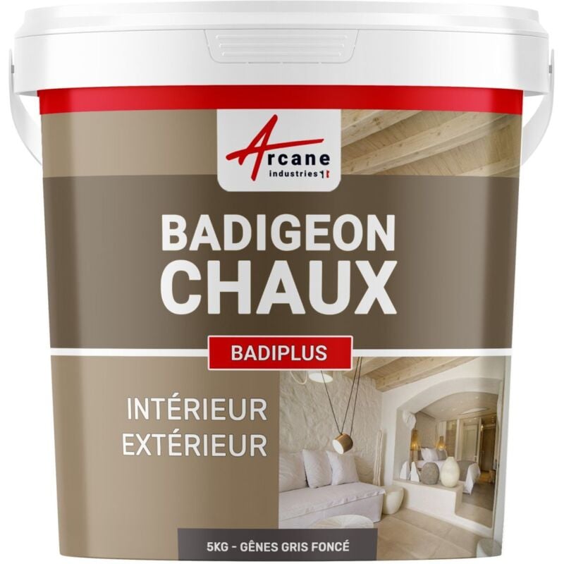 Arcane Industries - Badigeon à la chaux décoration intérieure extérieur maison badiplus - 5 kg (jusqu'à 25 m²) Gênes - Gris Foncé