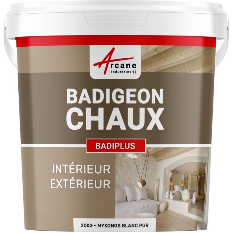 Arcane Industries - Badigeon à la chaux décoration intérieure extérieur maison badiplus - 20 kg (jusqu'à 100 m²) Mykonos Blanc Pur
