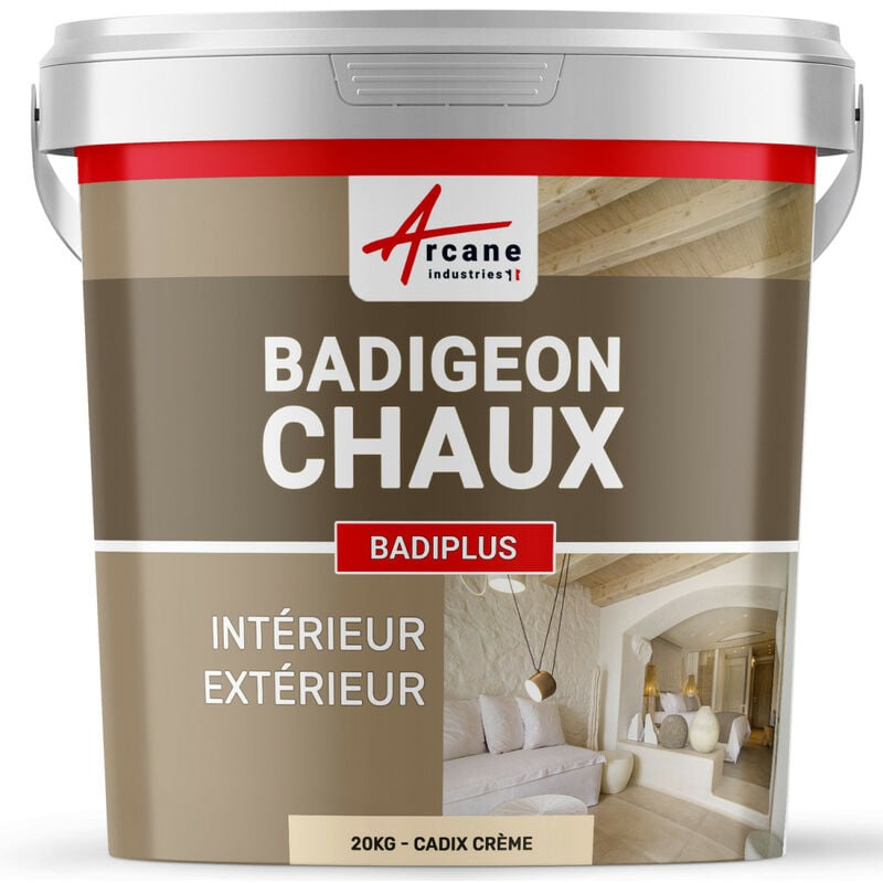 Arcane Industries - Badigeon à la chaux décoration intérieure extérieur maison badiplus - 20 kg (jusqu'à 100 m²) Cadix Crème