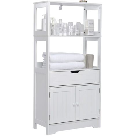 Badkommode, Badezimmerschrank, Badschrank mit Einlegeböden Schubladen und Türen, Aufbewahrungsschrank für Badezimmer Küche Wohnzimmer 60 x 30 x 121cm, weiß-Meerveil