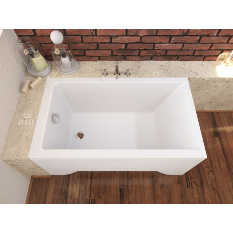 Badland – Baignoire rectangulaire 100x70 cm en acrylique renforcé – Siphon inclus avec débit 52 L/min – Tablier et pieds de support fournis