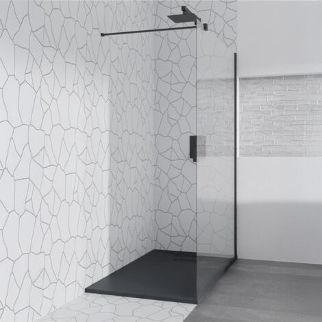 BADLAND Glaswand Duschwand Duschkabine Walk in Dusche KETIL Schwarz 90x195 cm 8 mm Transparent Nano Glas, Duschtrennwand