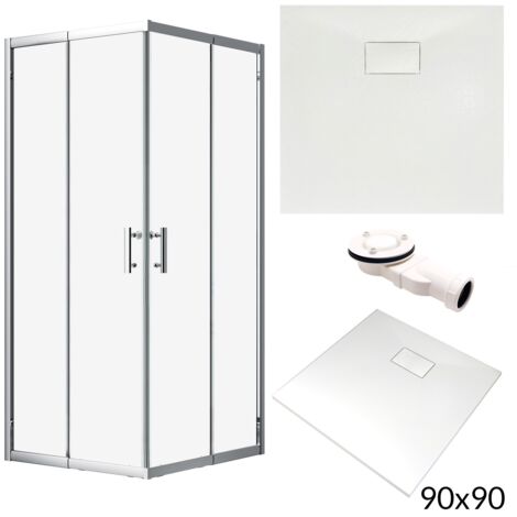 BADLAND Set - Duschkabine HELA + Duschwanne VIDAR 90x90 193 cm Quadratisch Duschabtrennung NanoGlas 6 mm Duschtasse Weiß