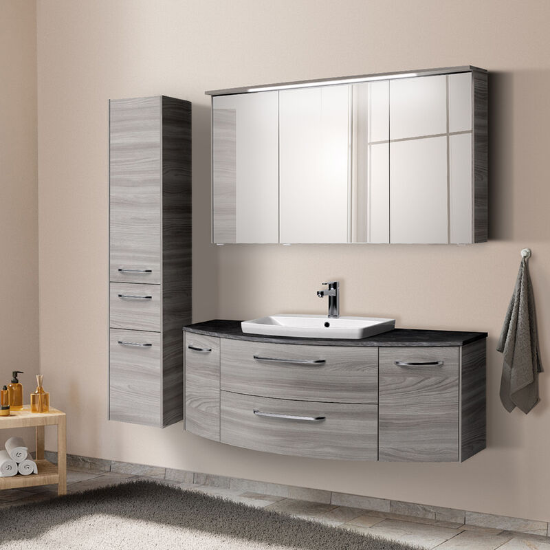 Lomadox Badmöbel Set mit Spiegelschrank und Hochschrank SEVILLA 66 in Sangallo Grau quer Nb., b h t ca. 190 200 48,5 cm grau, anthrazit  - Onlineshop ManoMano