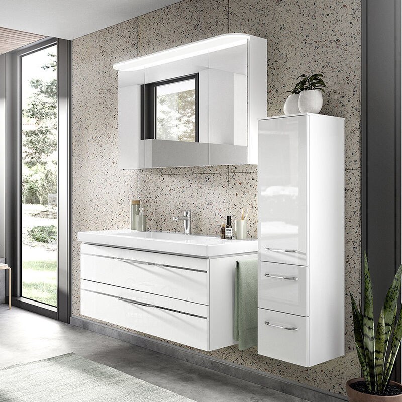 Badmöbel Set mit Seitenschrank in weiß Glanz BUDVA 66, b h t ca. 167,5 200 49 cm weiß  - Onlineshop ManoMano