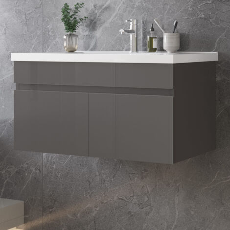 Badmbel Set Waschtisch mit Unterschrank Waschbecken Unterschrank 80cm dunkelgrau, ohne Seitenschrnke