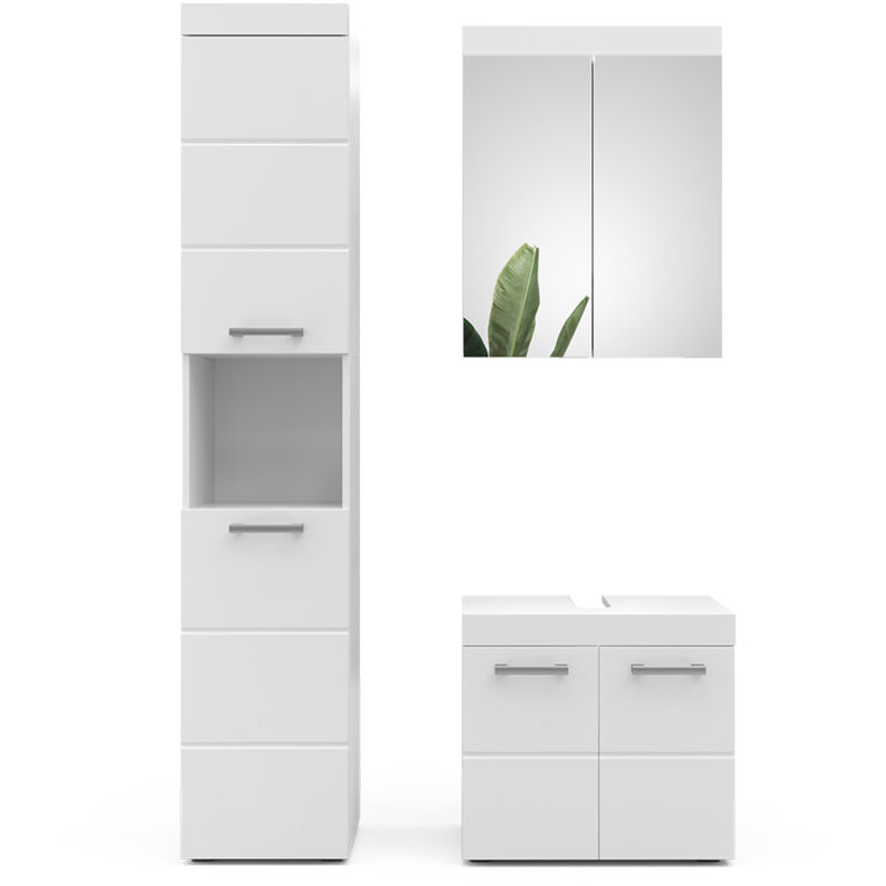 Vicco - Badmöbel-set Luna, Weiß, 3 Teile, Mit Hochschrank