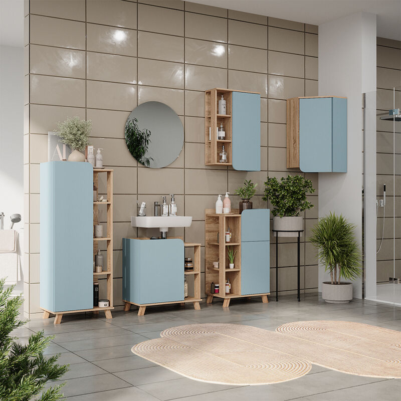 Vicco - Badmöbel-set Karen, Blau-grau, 6 Teile
