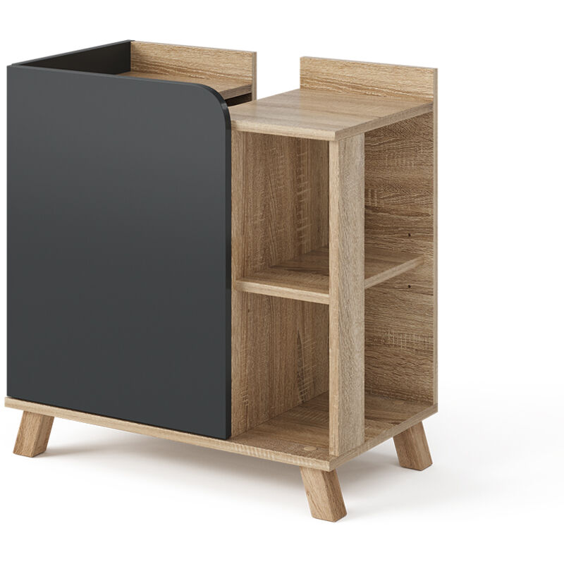Waschbeckenunterschrank Karen, Anthrazit, 60 X 65 Cm Mit Tür Und Offenen Fächern, Vicco