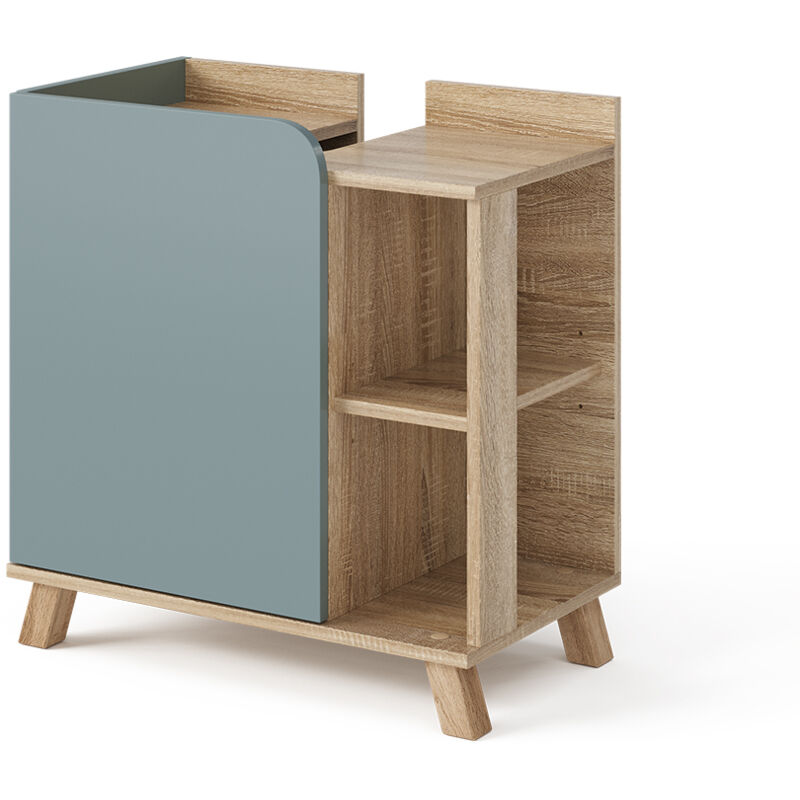 Vicco - Waschbeckenunterschrank Karen, Blau-grau, 60 X 65 Cm Mit Tür Und Offenen Fächern