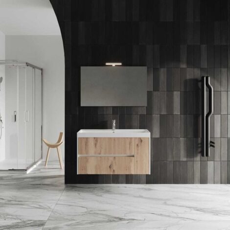 Badmöbel 100Cm Rovere Oro Cannettato Und Spiegel 100X60  Cortina