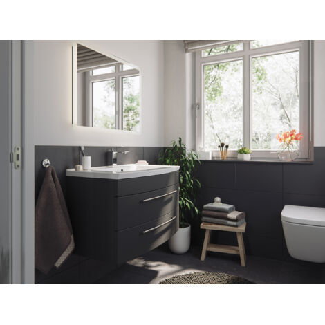Badmöbel Bella 80 mit runder Front SoftClose anthrazit LED Spiegel