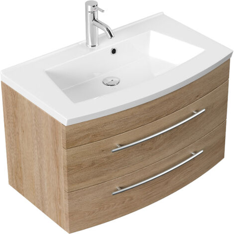 Badmöbel Bella 80 mit runder Front SoftClose eiche hell