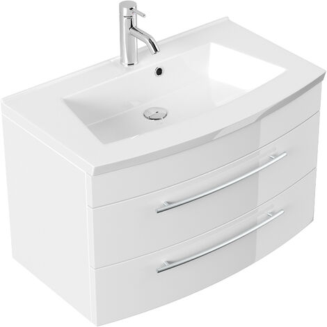 Badmobel Bella 80 Mit Runder Front Weiss Hochglanz