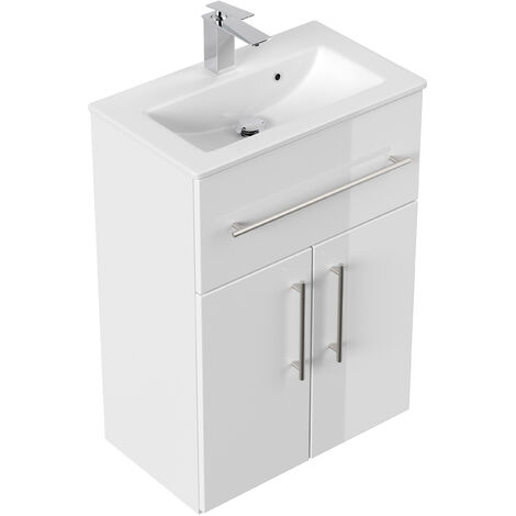 Badmöbel Domino SlimLine weiss hochglanz Standbadmöbel - Weiss hochglanz