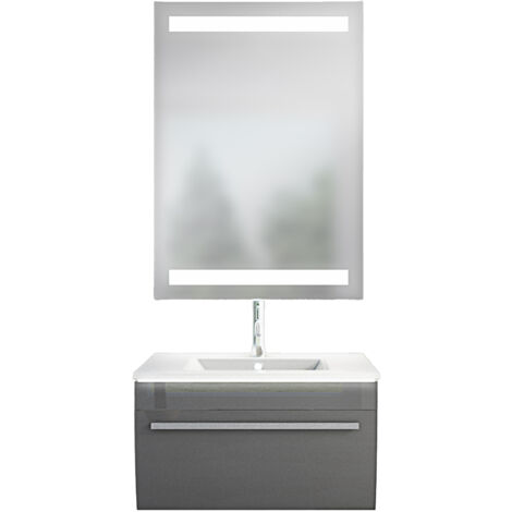 Badmöbel Gently 3 V1 Weiß/Grau 70cm + Leuchtspiegel LSP09 cm