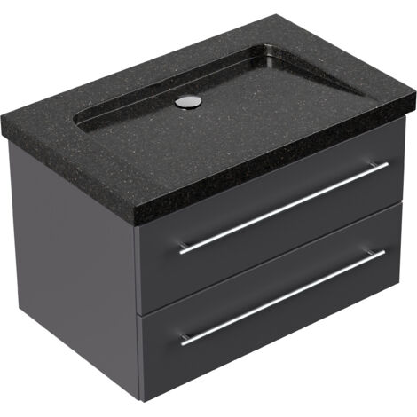Badmöbel Granit Galaxy Black Damo 75 cm ohne Hahnloch SoftClose anthrazit