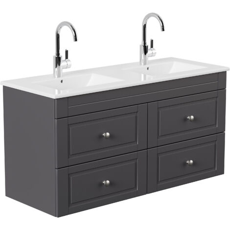 Badmöbel Helios Cottage Doppel-Waschbecken SoftClose anthrazit