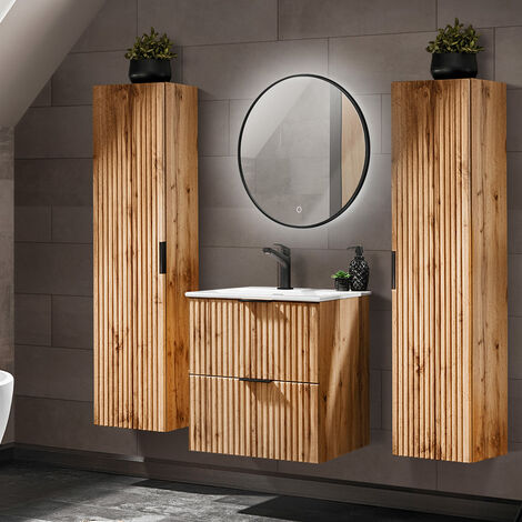 Badmöbel Komplett Set Wotaneiche Rillenoptik, B/H/T 160/200/46 cm