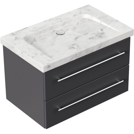 Badmöbel Marmor Carrara White Damo 75 cm ohne Hahnloch SoftClose anthrazit