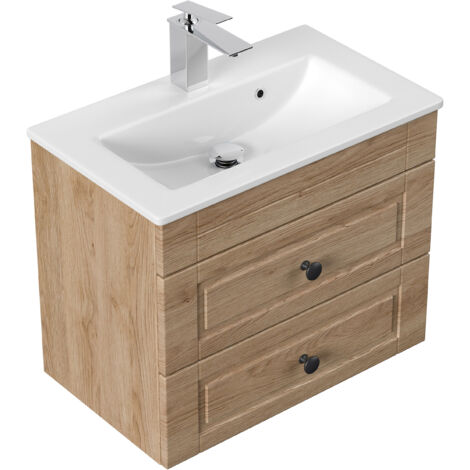 Badmöbel Mars 600 SlimLine Cottage mit 2 SoftClose Schubladen eiche hell
