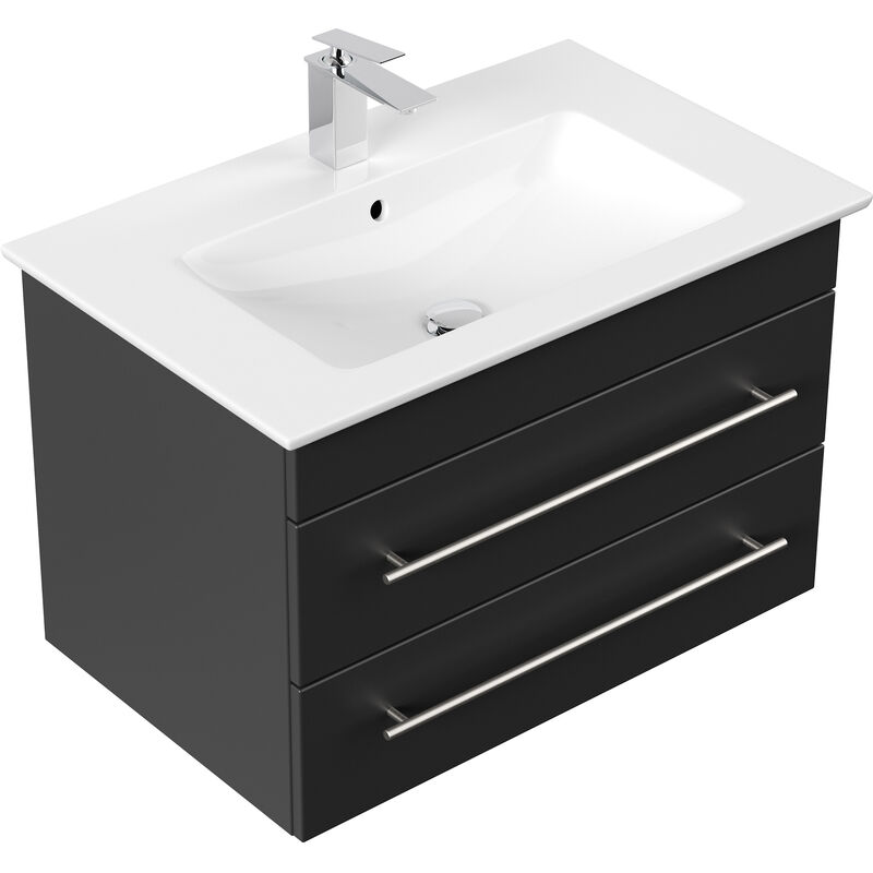Badmöbel mit Villeroy Boch Venticello Waschbecken 80 cm schwarz seidenglanz Schwarz  - Onlineshop ManoMano