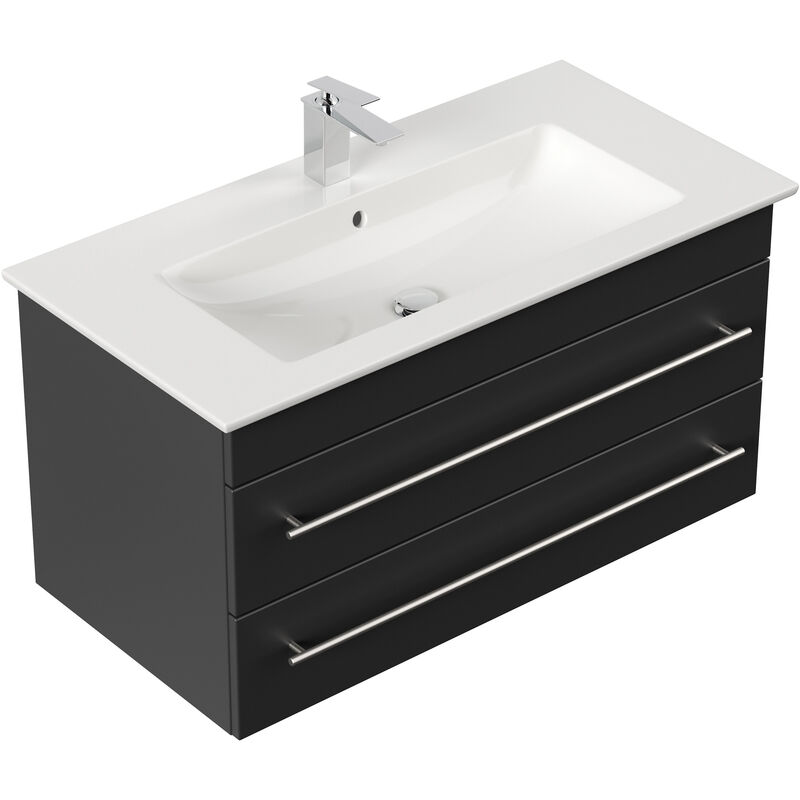 Badmöbel mit Villeroy Boch Venticello Waschbecken 100 cm schwarz seidenglanz Schwarz  - Onlineshop ManoMano