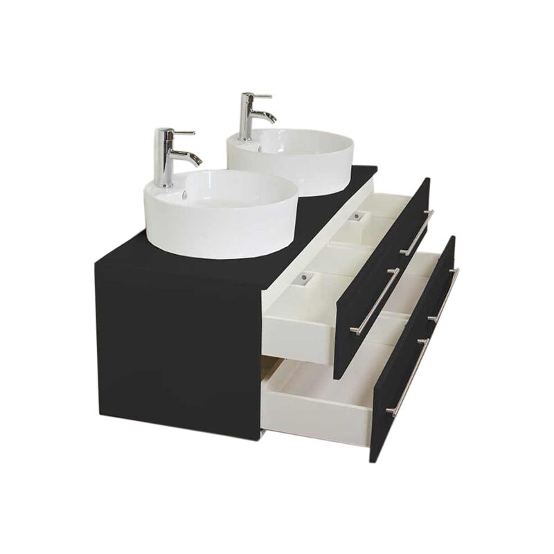 Emotion - Badmöbel Novum XL schwarz seidenglanz mit Aufsatzwaschbecken