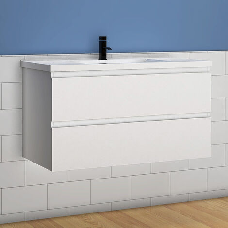 Badmöbel Set 100cm Badezimmer Waschtisch mit Unterschrank Weiß Matt - Weiß