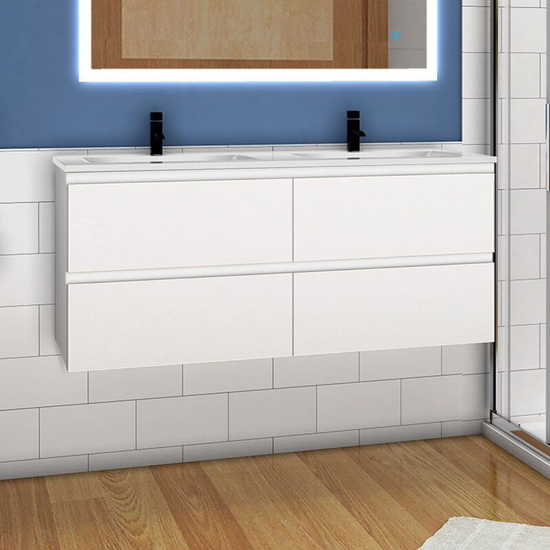 Badmöbel Set 120cm Badezimmer Waschtisch mit Unterschrank Weiß Matt - Weiß