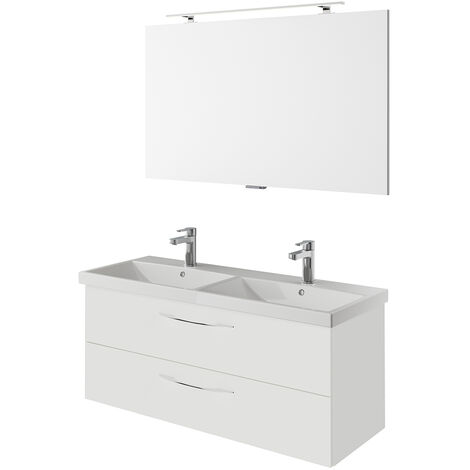 Badmöbel Set, 120cm breit, mit Doppelwaschbecken in weiß Glanz VILLATORO-66, B/H/T ca. 120/200/45 cm