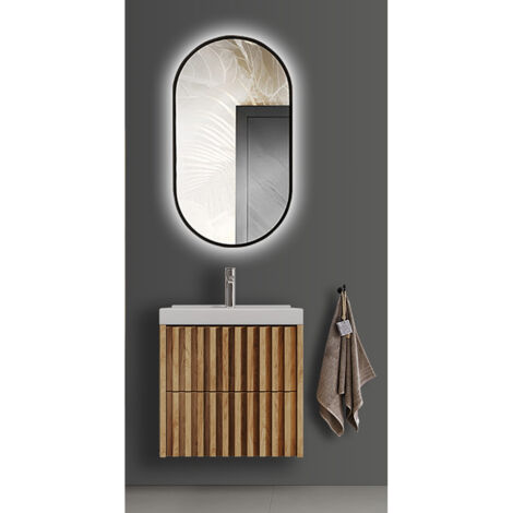 Badmöbel Set 2-teilig Eiche Desio-107 LED Badezimmerspiegel, 60 cm Waschtisch
