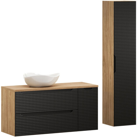Badmöbel Set 2-teilig mit 120 cm Waschtisch in Eiche mit schwarz, LONDON-56-BLACK