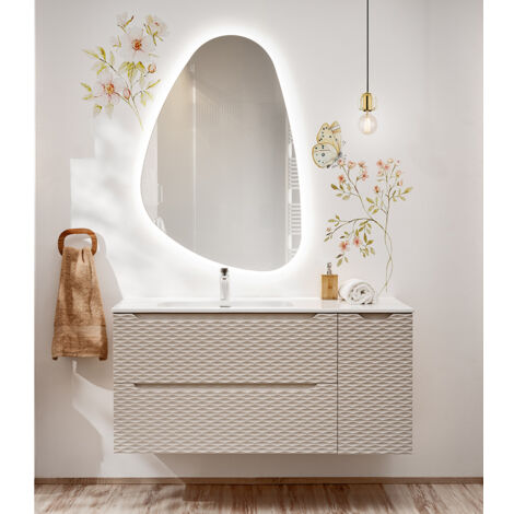 Badmöbel Set 2-teilig mit 120cm Waschtisch, Eiche mit beige, OLUO-56-BEIGE