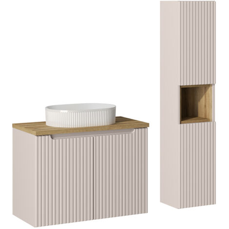 Badmöbel Set 2-teilig mit 80cm Waschtisch, kaschmir und Eiche, NEWPORT-56-CASHMERE